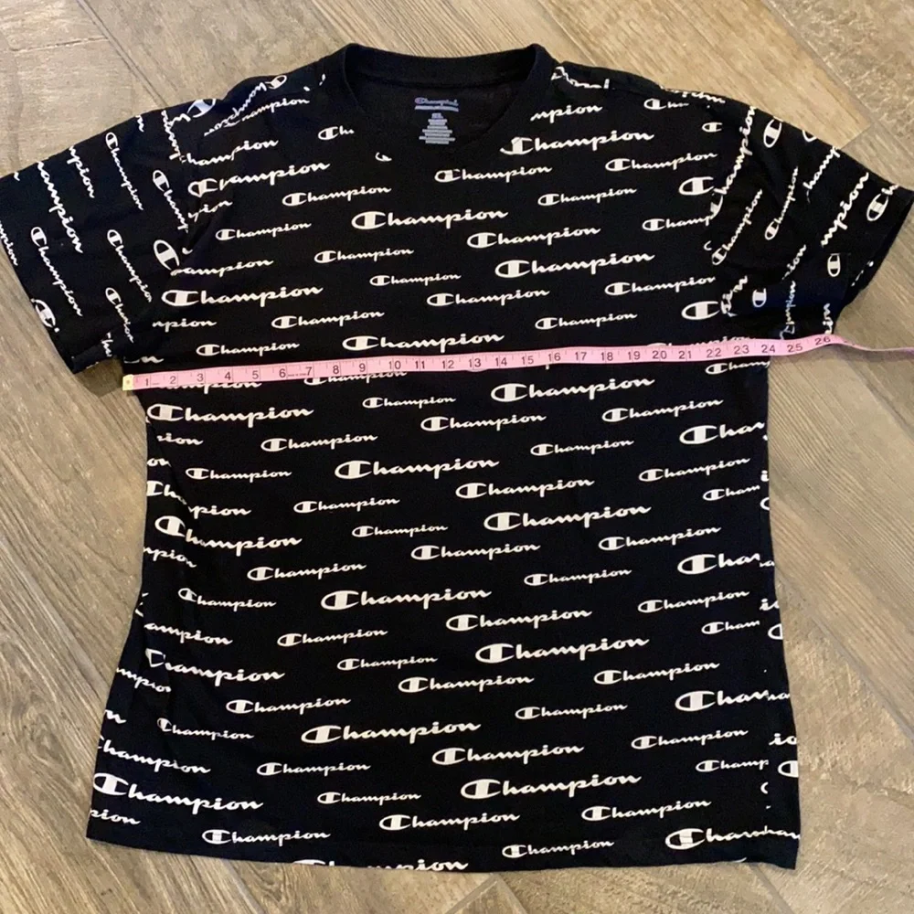 Champion All Over Logo Print T-Shirt Men’s 2XL Black White Graphic Tee - Picture 8 of 9